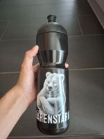Trinkflasche schwarz Bärenmotiv "Bärenstark" guter Zustand