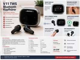 V11 TWS Bluetooth In-Ear Kopfhörer mit Smart Display Ladecas