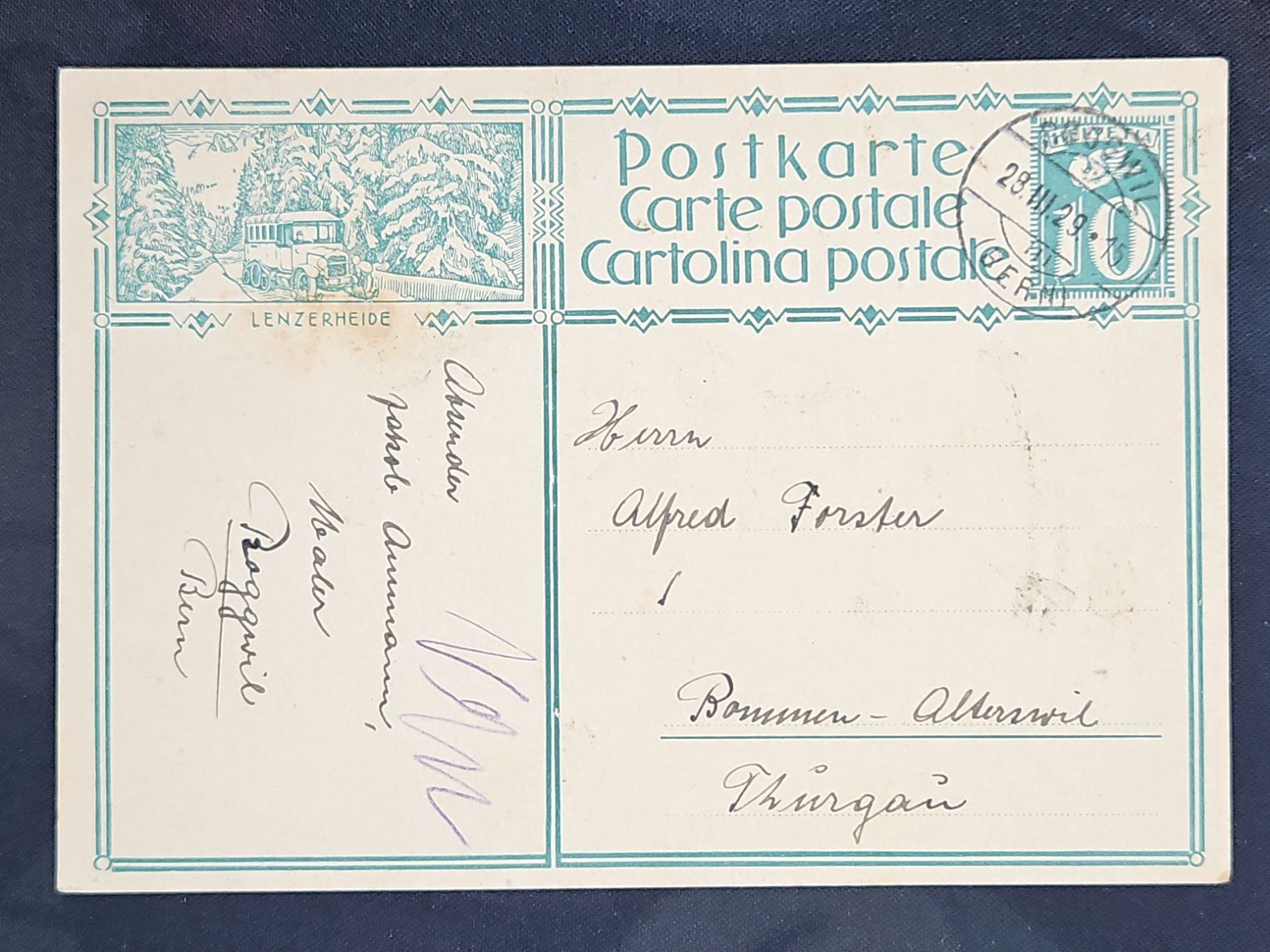 Tutti i francobolli: CL23 Carte Postale + Timbre Suisse 1929 – Usato da Cousset venduto da Patrick_Collections