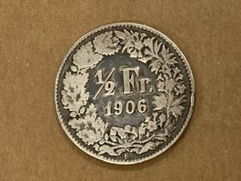 SVIZZERA 1/2  FR MONETA IN ARGENTO 1906 usata - circolata