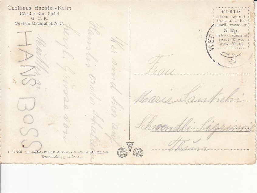 Cartoline postali: Bachtel-Kulm ca. 1950 – Usato da Bürglen TG venduto da StampGraf 1