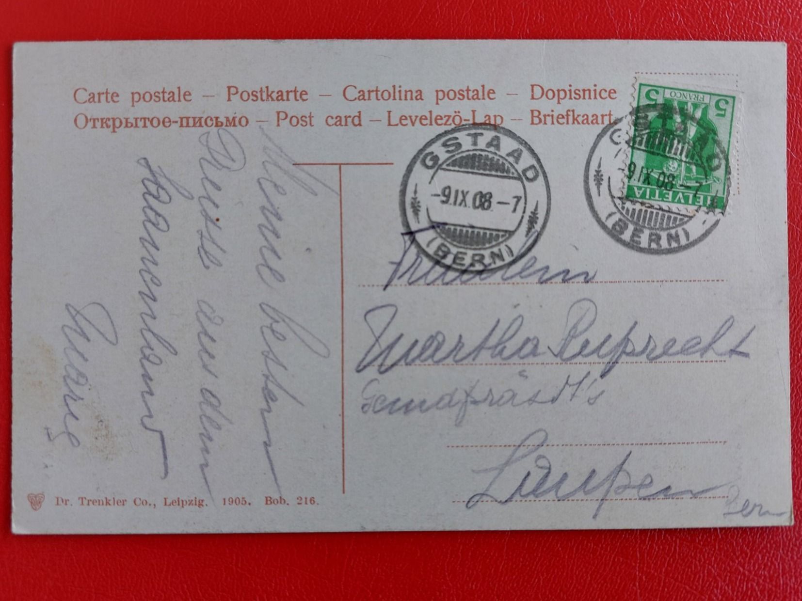 Cartoline postali: Saanen - Kirche 1908 // Vollstempel Gstaad – Usato da St-Légier-Chiésaz venduto da Theo006 1