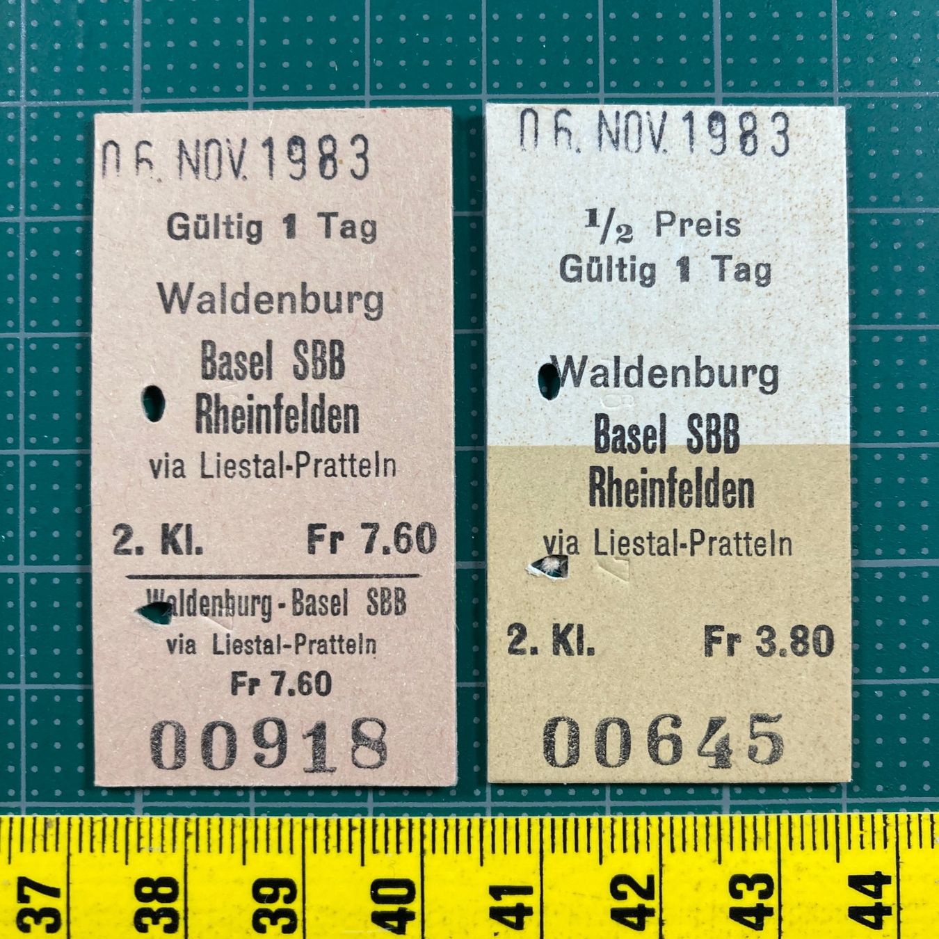 Biglietti: Waldenburg - Basel SBB / Rheinfelden, 2 alte Bahn Billette – Usato da Lenzburg venduto da fh1