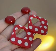 NEUE Moderne Ohrstecker rot-weiss Polka dot - 80665