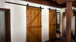 2 Schiebetüren aus Holz, antik Look, mit Schienen