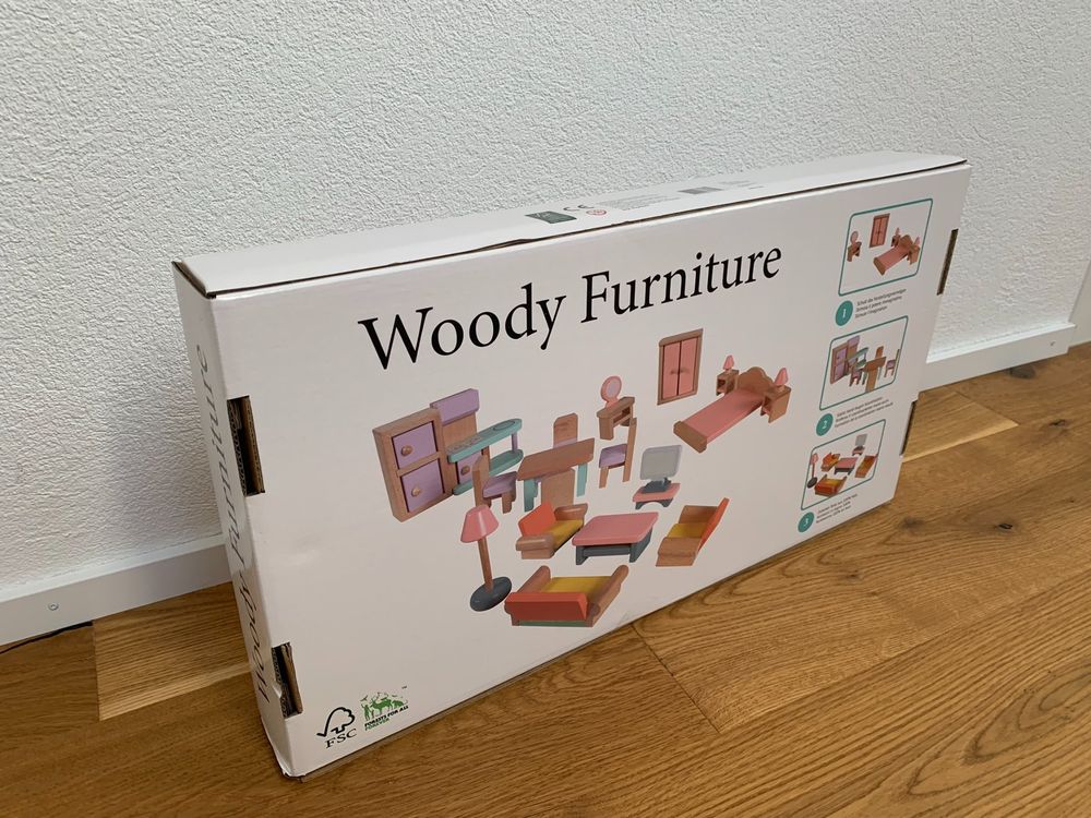 Puppenhaus Möbel Set Aus Holz – 6-teilige Miniatur-Möbel Für Wohnzimmer, Küche, Schlafzimmer & Bad