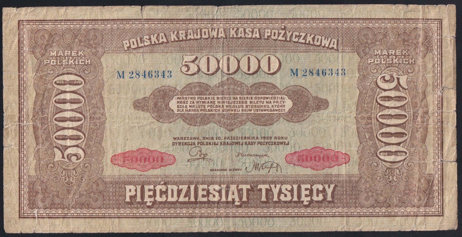 Banknoten: Polen 50'000 Marek 1922 – Gebraucht aus Brugg AG von banknoten_muesli