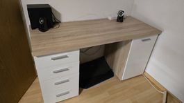 Schreibtisch Holzoptik weiss mit Schubladen gebraucht