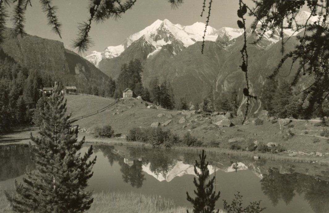Ansichtskarten: Grächen  VS   -  Grächensee mit Weisshorn   um 1937 – Gebraucht aus Brig von Valcards54