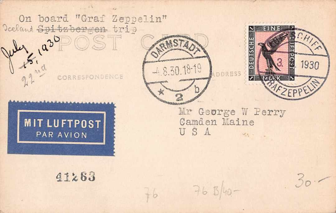 Tous les timbres: Kuriosum ZEPPELIN Islandfahrt 22.7.1930 – D'occasion à Lufingen par philatelieshop 1