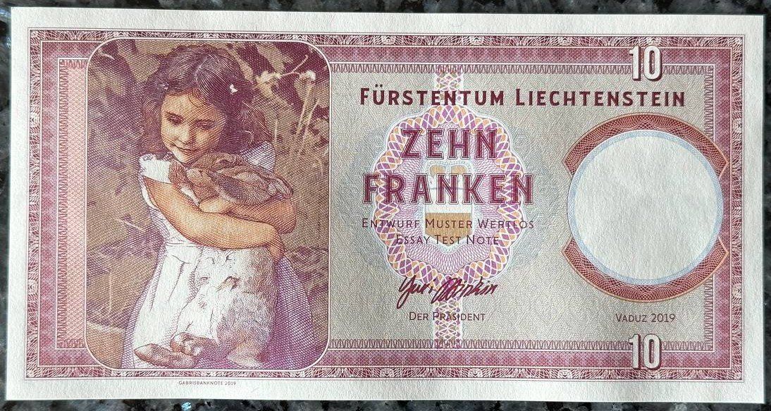Banconote: Liechtenstein 10 Franken Note, Essay Test Note, 2019 – Nuovo (secondo la descrizione) da Beringen venduto da Mantafisch1