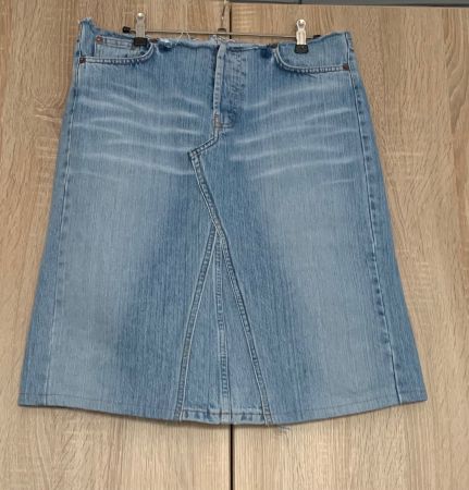 Jeans Jupe abgeschnittener Bund aus Hose genäht Grösse M/L