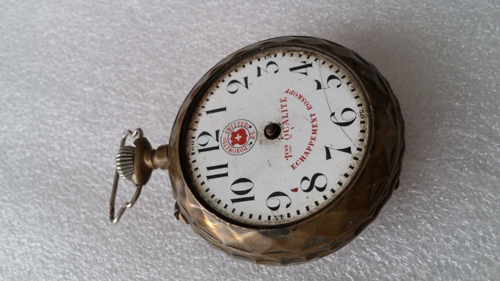 Chronomètre Art Nouveau - Montre De Poche Suisse Mécanique à Remontage Manuel - État Occasion Avec Point Vert