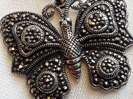 Vintage Sterling Silber Markesiten Schmetterling Anhänger