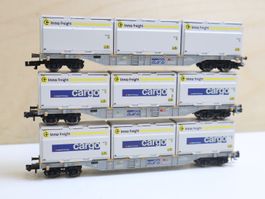 Minitrix 3 x SBB Cargo Containerwagen 15522/andere - Set N