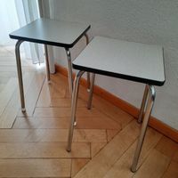 2 Vintage Hocker hellgrau gesprenkelt 