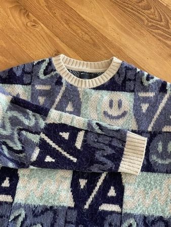 ★Kuscheliger Strickpullover mit Smileys★ Gr. L Design★