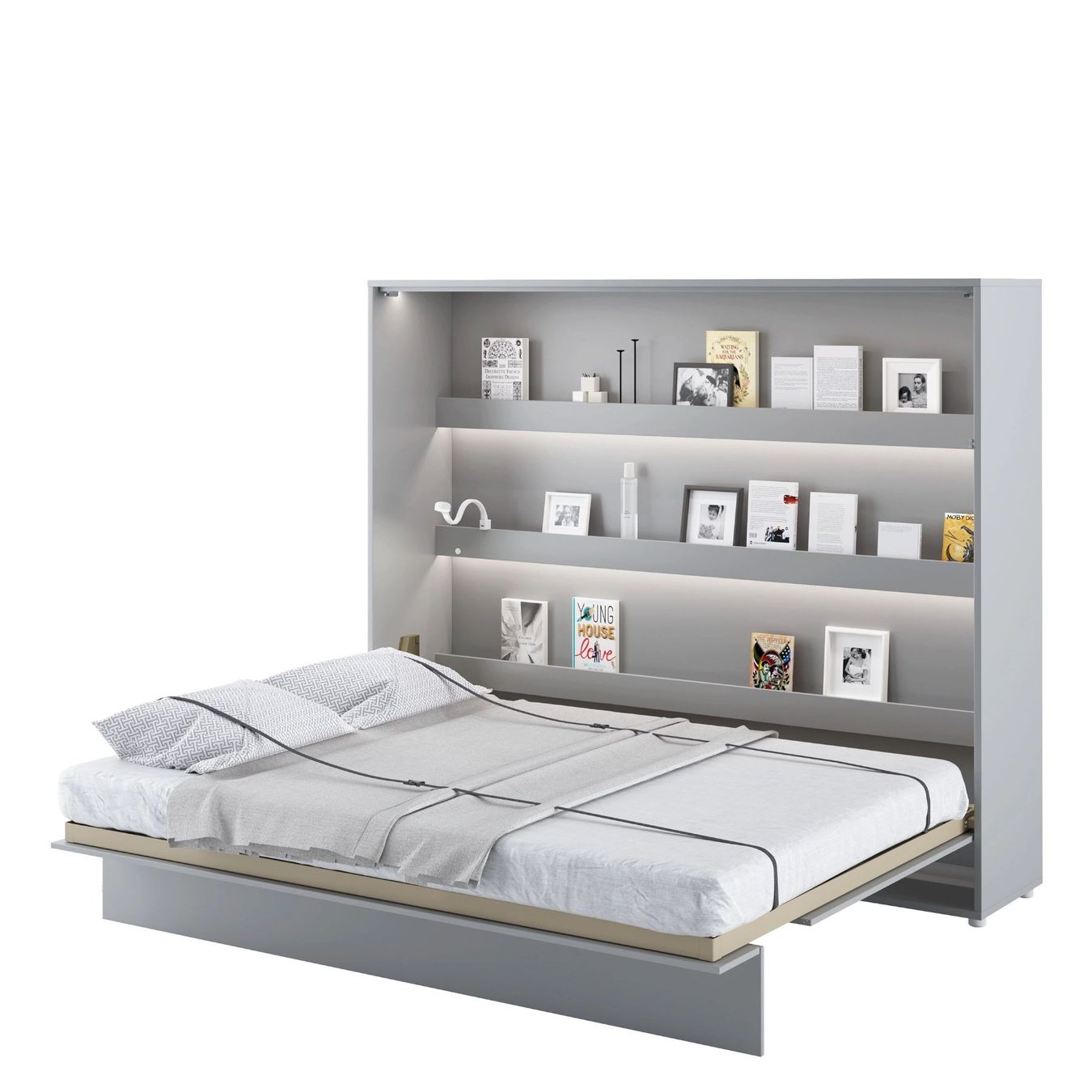 Betten: Schrankbett EDDY Horizontal Grau + LED - 160x200cm – Neu und originalverpackt aus Wallenwil von toesstal-vertrieb
