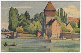 Schlatter Litho - Rheinthorturm Konstanz mit PJ von BERNECK