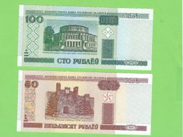 Belarus Banknoten, 50 & 100 Rubel, Jahr 2000, Top Zustand