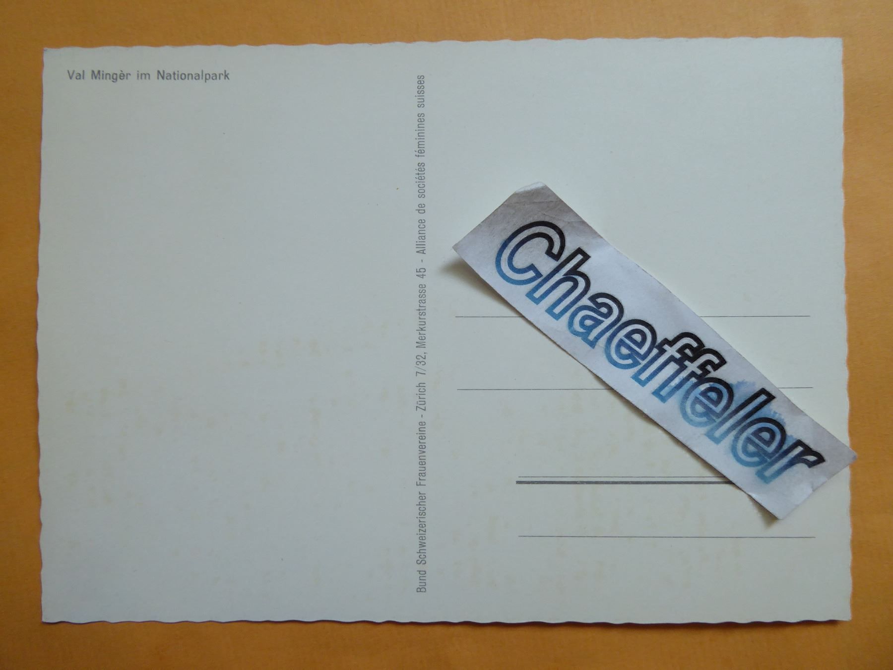 Cartes postales: Val Mingér im Nationalpark – Neuf (Voir description) à Zürich par Chaeffeler 1