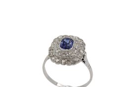 Antiker Saphir Diamant Ring in 18K Weissgold *S1362
