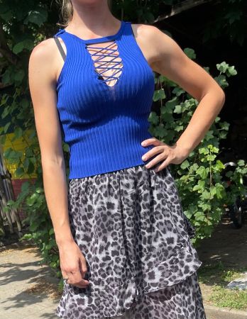 Sexy Top blu con lacci,viscosa a maglia-tgS/L-feste👌vacanze