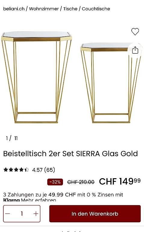 Set di tavolo e panche: 2er Set Beistelltisch/Couchtisch Glas Gold – Usato da Lenzburg venduto da luna_47 2
