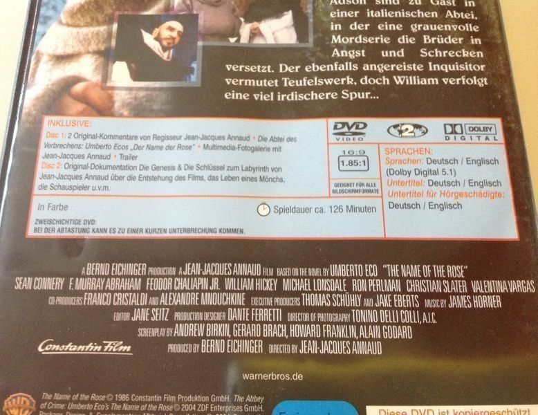 Alle DVDs: Der Name Der Rose - 2 DVD Special Edition - Connery - Annaud – Neu und originalverpackt aus Zürich von kalikabisa 3