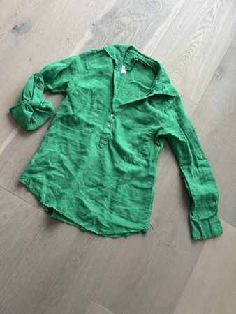 Zara Leinen Hemd / Bluse / Shirt langarm NEU Grün Gr. XS 36