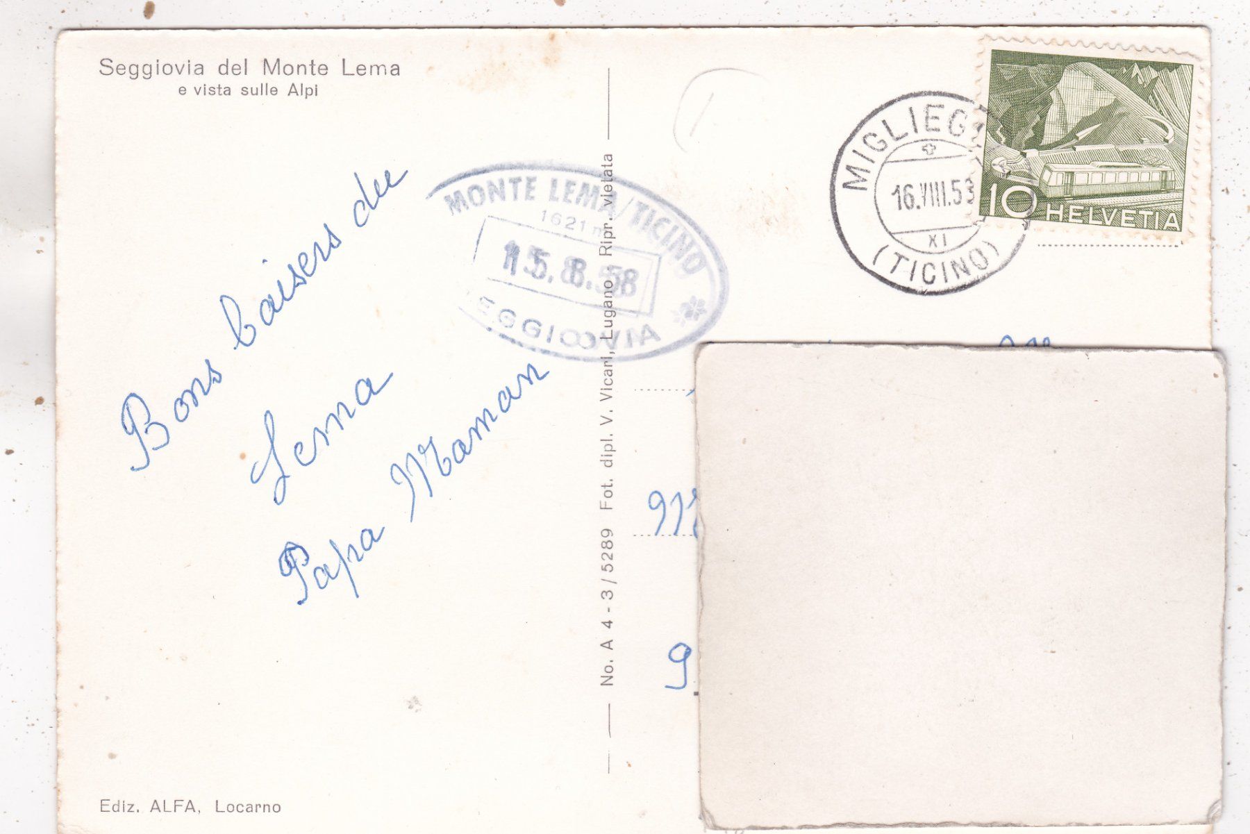 Cartoline postali: Seggiova del Monte Lema 1958 – Usato da Herisau venduto da Lisegrat2008 1
