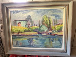 Gemälde Landschaft mit Boot signiert E. Gsell 62x72cm