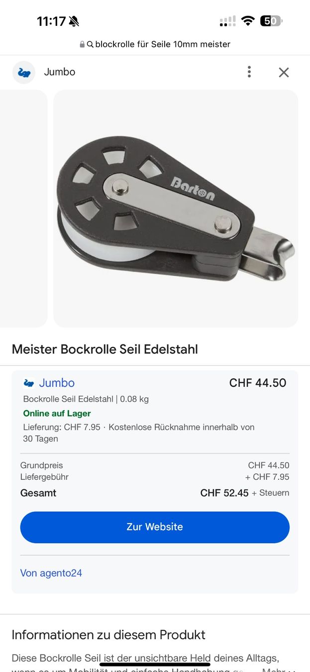 Altro per stoccaggio & trasporto: Seil Edelstahl Blockrolle 10mm – Nuovo e nell'imballaggio originale da Moosseedorf venduto da SDmedia 2