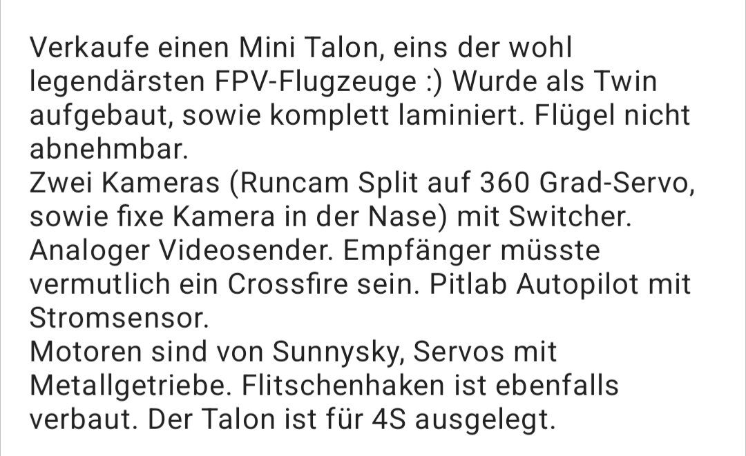 RC Modellbau: FPV Mini Talon – Gebraucht aus Oberriet SG von mat_n9kc 1