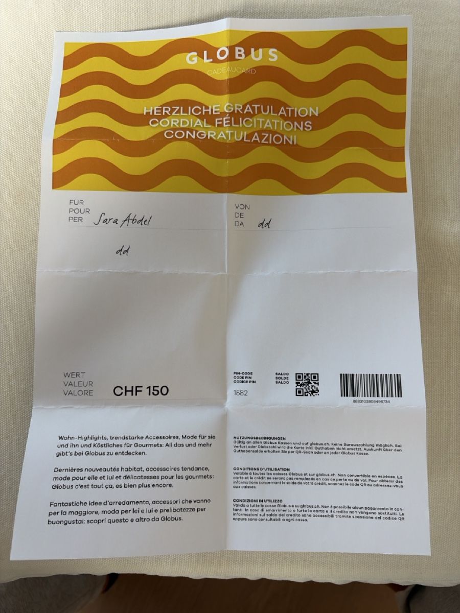Gutscheine: Globus Gutschein Wert 150.00  – Neu und originalverpackt aus Stäfa von riccardinho