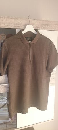 Poloshirt BOSS Baumwolle Seide Reissverschluss braun