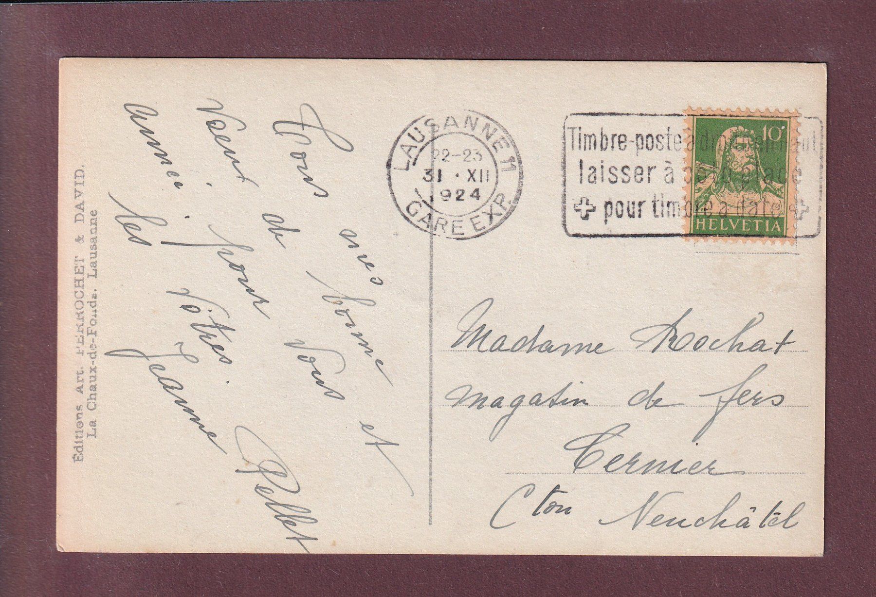 Cartes postales: LAUSANNE - Cathédrale - 1924 – D'occasion à Pully par nicecards 1