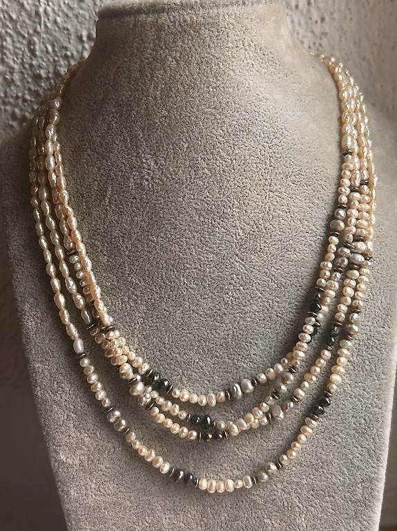 Catenine: Feine Perlenkette zart (mit hämatith) 80cm – Usato da Basel venduto da bellespirit