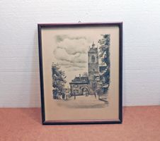 Bild - Radierung in Holzrahmen «Leonhardskirche» Basel
