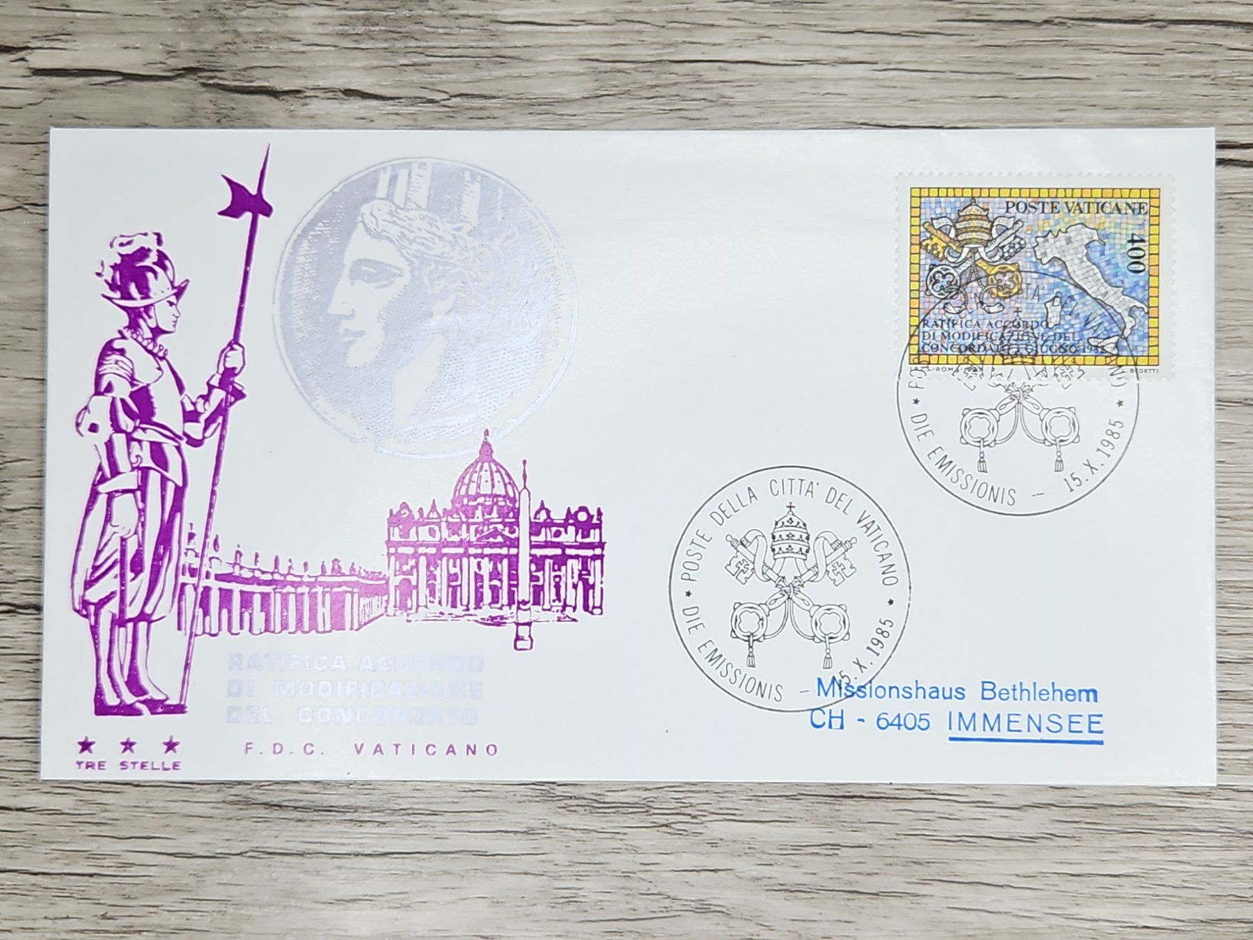 Tutti i francobolli: CL05 Enveloppe + Timbre Poste Vaticane 1985 – Usato da Cousset venduto da Patrick_Collections