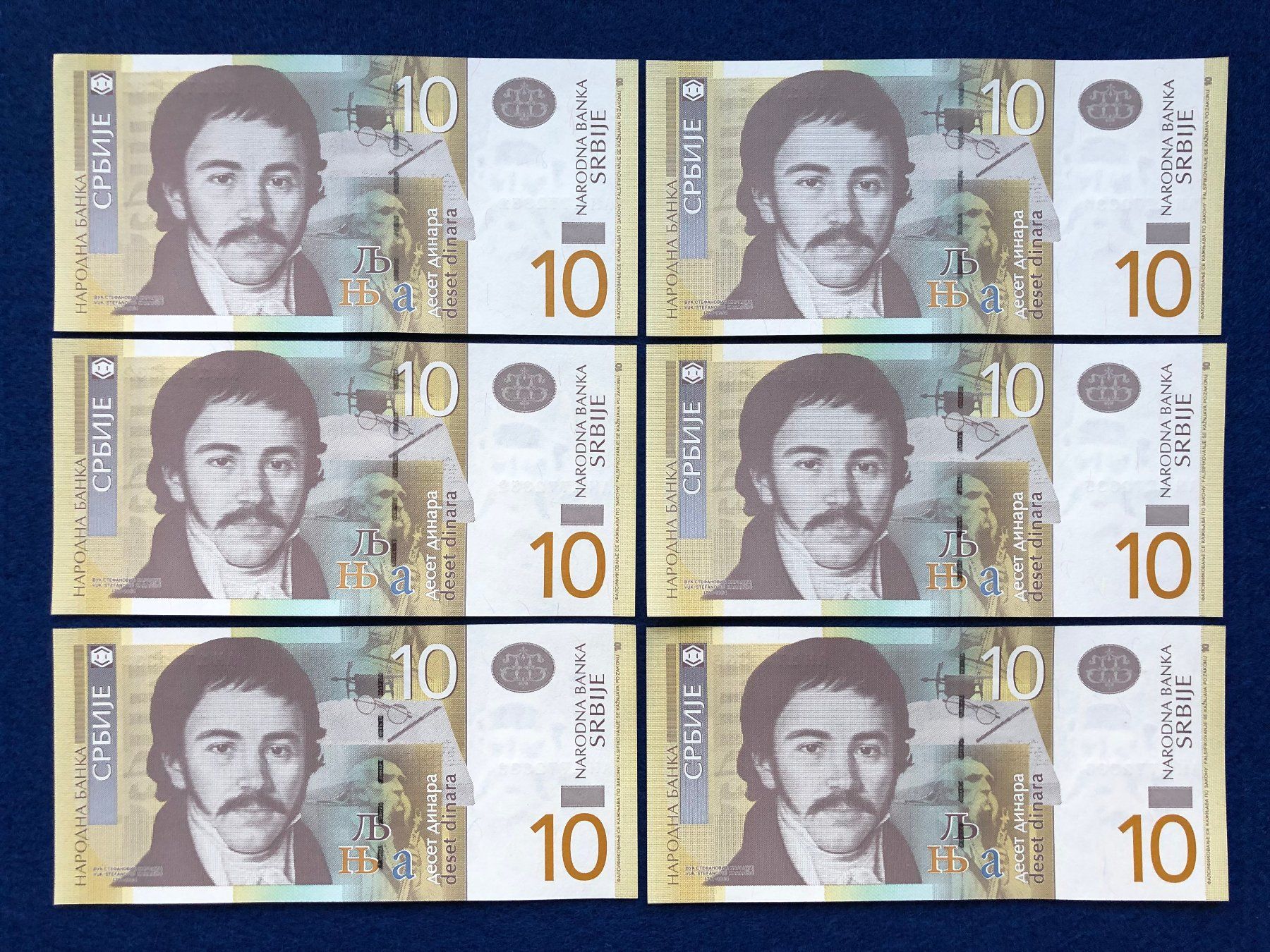 Banconote: Serbien 2013 - 6 x 10 Dinara UNC – Nuovo e nell'imballaggio originale da Pfäffikon SZ venduto da Sieben77