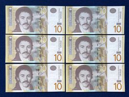 Serbien 2013 - 6 x 10 Dinara UNC