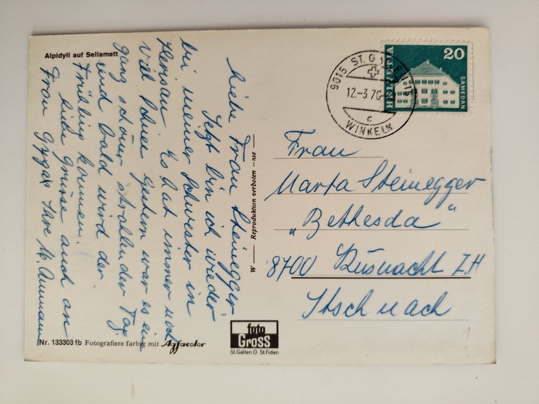Ansichtskarten: Alpidylle auf Seilamatt  mit Schweizerwappen..dat. 1970 – Gebraucht aus Ohmstal von Lebensfreude05 1