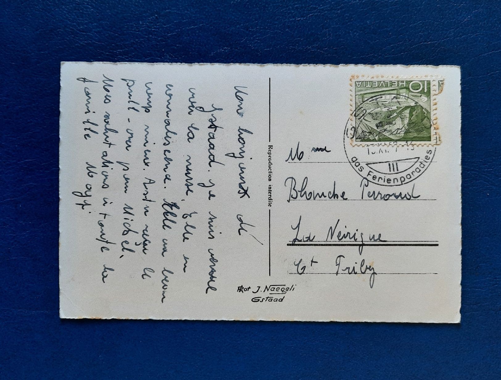 Cartoline postali: Ansichtskarte Gstaad, Oldenhorn, gest. 1957 – Usato da Marly venduto da neu-adlerauge65 1