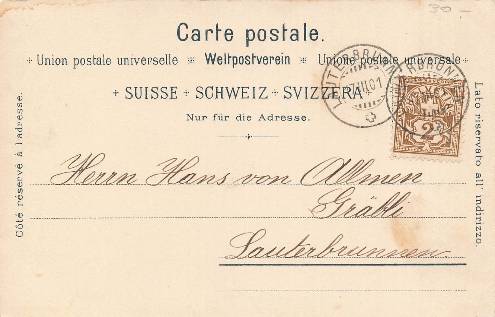 Cartoline postali: Gruss von Lauterbrunnen Litho Bern – Usato da Biasca venduto da Blenio71 1