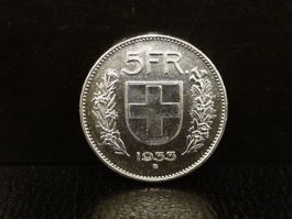 5 Franken Silber 1933 Fünfliber Münze