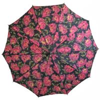 Schirm Regenschirm Rosen VINTAGE ca. 1980s mit Holzgriff