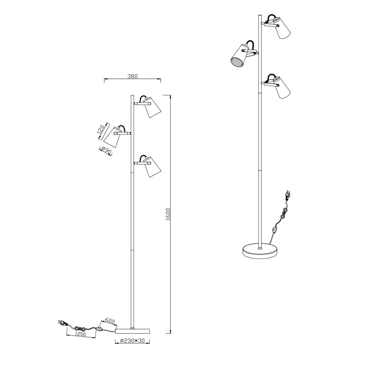 Lampade: Stehleuchte, Schwarz, 3 Strahler – Nuovo (secondo la descrizione) da Kreuzlingen venduto da Smart-Light 3