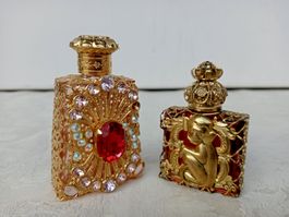 Vintage Parfumflakon 2er Set verziert Handmade Tschechien