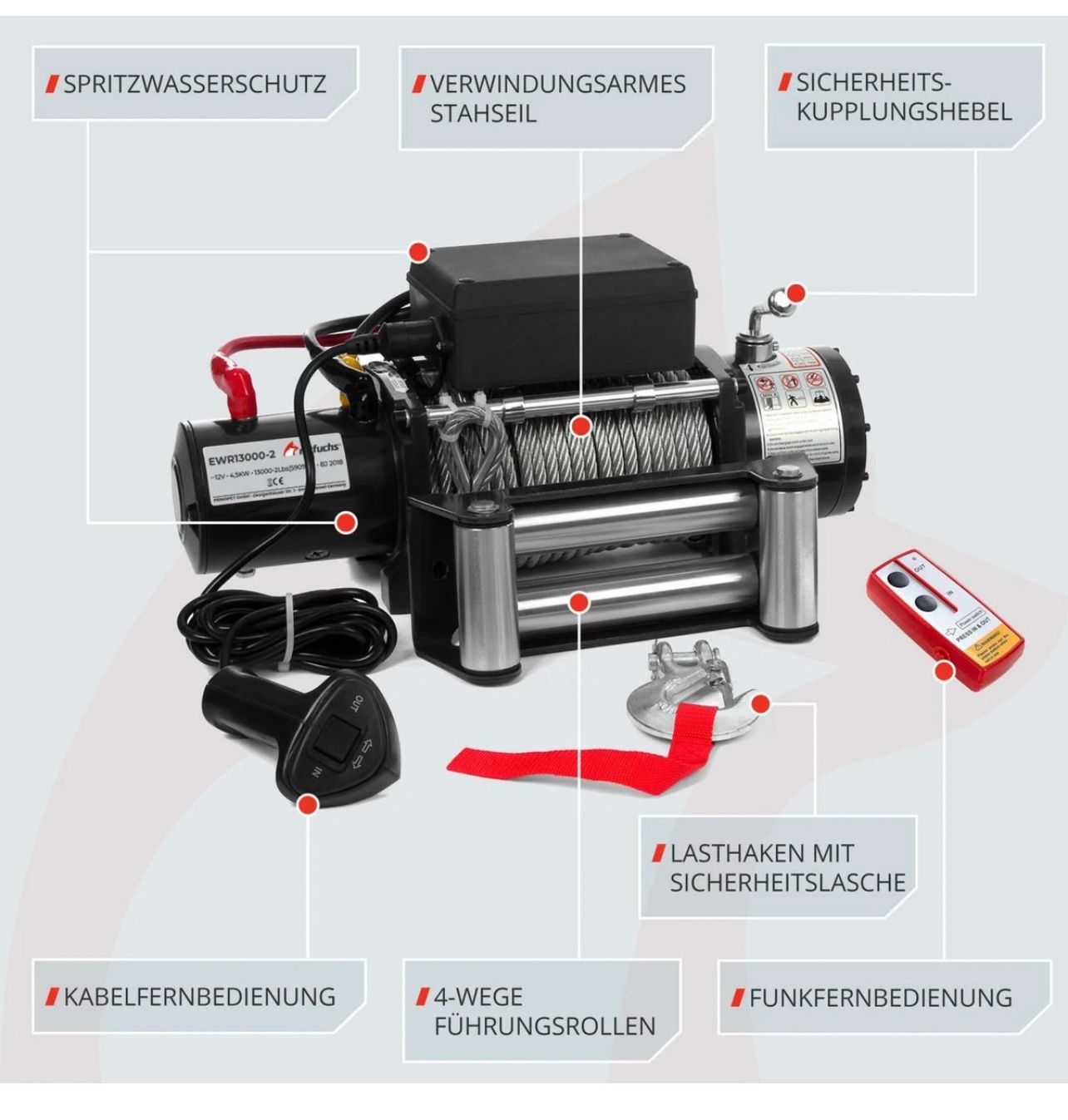 Altro per stoccaggio & trasporto: Rotfuchs EWR13000 Seilwinde 12V 5900kg – Nuovo e nell'imballaggio originale da Amriswil venduto da JaJa-Express 3